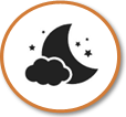Ein symbolischer Mond mit Wolke und Sternen ist zu sehen